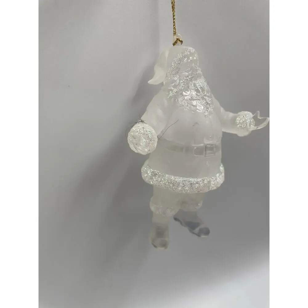 Frosted Santa Claus Christmas Ornament Santa Iridescent Glitter Snow Plastic Vtg